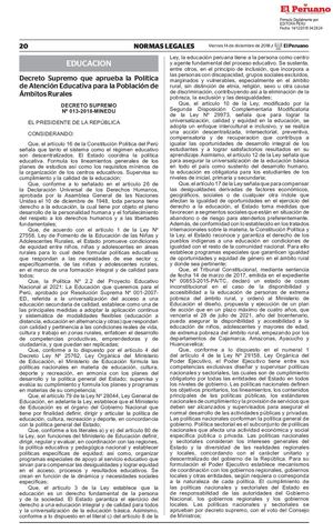 Decreto Supremo Que Aprueba La Politica De Atencion Educativ Decreto Supremo N 013 2018 Minedu 1723311 1