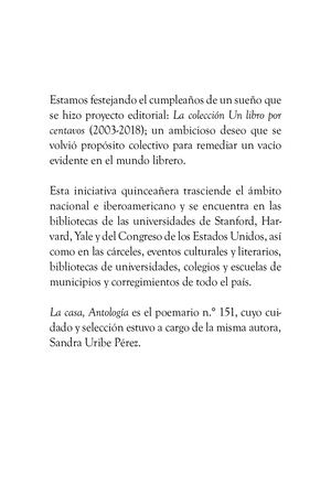 La Casa. Antologia. Sandra Uribe Pérez. Poemario No. 151