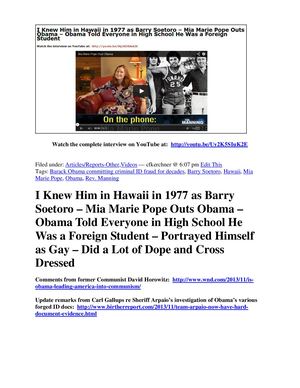 Mia Marie Pope Knew Obama In High School - Obama Said He Was Foreign Born