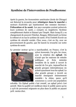 Synthése Interventions de Christophe PRUDHOMME