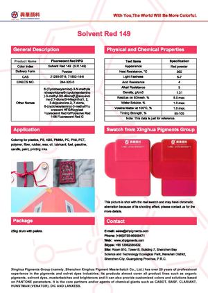 Solvent dyes, solvent red 149 (S.R.149) from Xinghua Pigments Group