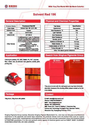 Solvent dyes, solvent red 196 (S.R.196) from Xinghua Pigments Group