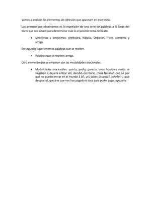 Vamos A Analizar Los Elementos De Cohesión Que Aparecen En Este Texto
