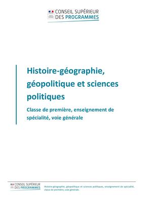 1er Histoire-Géographie, Géopolitique et sciences politiques
