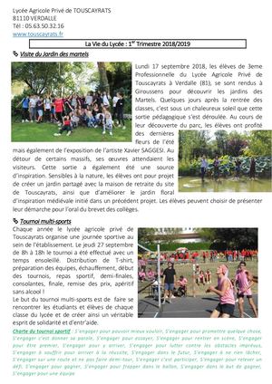 La Vie du Lycée - 1er Trimestre 2018-2019