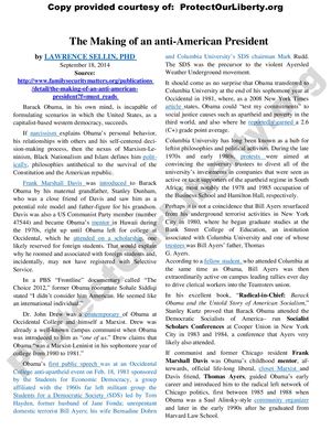 The Making of An Anti-American President by Lawrence Sellin PhD and Colonel U S Army Retired