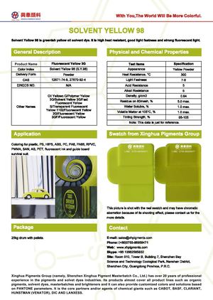 Solvent dyes, solvent yellow 98 (S.Y.98) from Xinghua Pigments Group