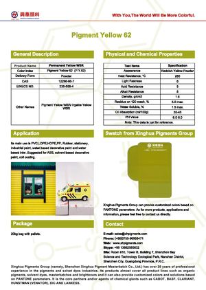 Organic pigments, pigment yellow 62 (P.Y.62) from Xinghua Pigments Group