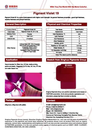 Organic pigments, pigment violet 19 (P.V.19) from Xinghua Pigments Group