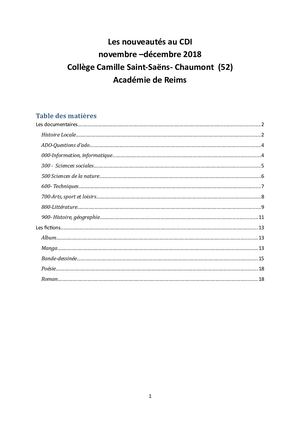 Les Nouveautés Au Cdi