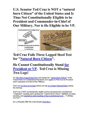 Senator Ted Cruz Is Not A Natural Born Citizen Of United States