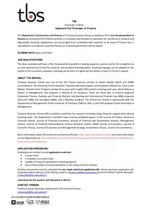 TBS Recruitment Full Professor Finance