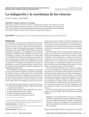 La Indagacion Y Enseñanza De Las Ciencias Flor Reyes Cardenas