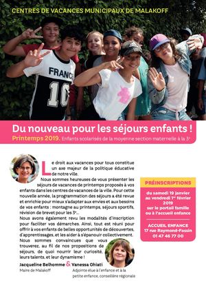 Printemps 2019 dans les centres de vacances de Malakoff
