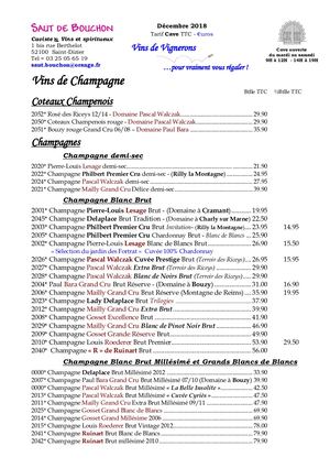 Tarif Champagnes 2018