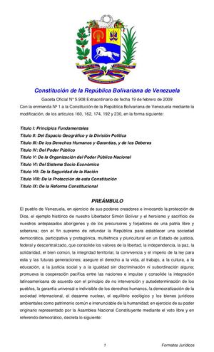 Constitución De La República Bolivariana De Venezuela