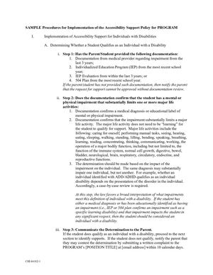 SAMPLE Procedures For Implementation Of The Accessibility Support Policy For PROGRAM