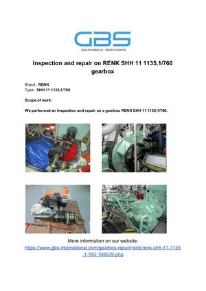 Inspection And Repair On RENK SHH 11 1135,1 760 Gearbox