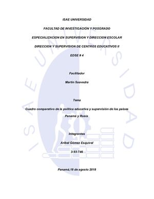 Cuadro comparativo de la política educativa y supervisión de los países Panamá y Rusia