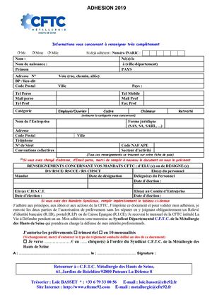 Bulletin Adhésion CFTC ME92 2019