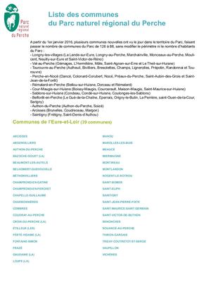 Les 88 communes du Parc naturel régional du Perche - 2019