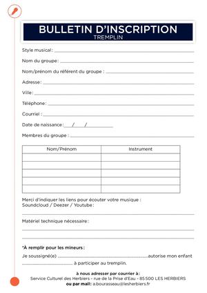 Tremplin chant : bulletin d'inscription 2019