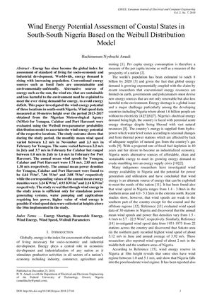 Wind Energy Potential Assessment In Coastal States In Nigeria