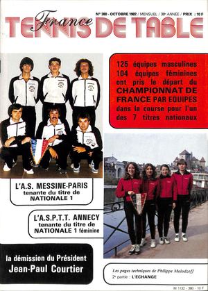 1982 10 380 FRANCE TENNIS DE TABLE