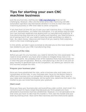 Tips For Starting Your Own Cnc Machine Business