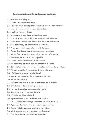 Analiza Sintácticamente Las Siguientes Oraciones 50 Frases