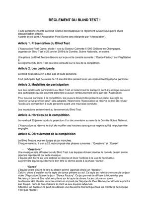 Règlement Du Blind Test
