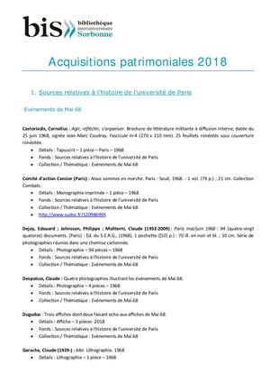 Acquisitions Patrimoniales 2018