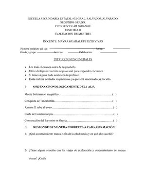 Examen Trimestral Historia