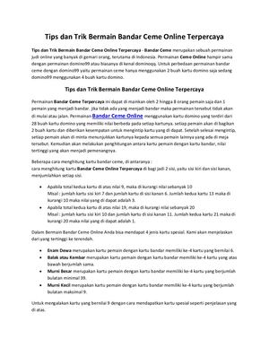 Tips Dan Trik Bermain Bandar Ceme Online Terpercaya