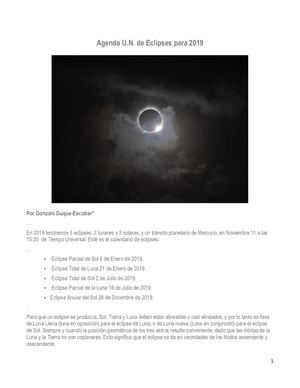 Calendario De Eclipses De 2019. Por: Gonzalo Duque Escobar.