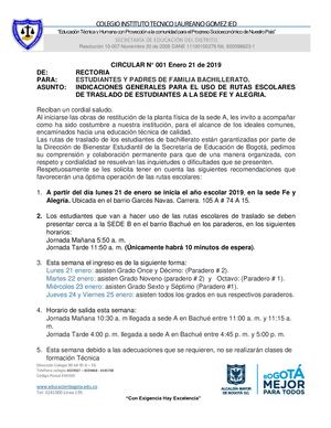 Circular Informativa Rutas Enero 2019