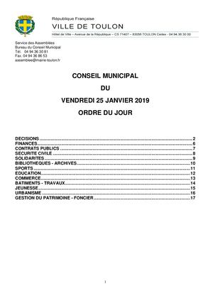 Conseil Municipal du 25 janvier 2019 - Ordre du Jour