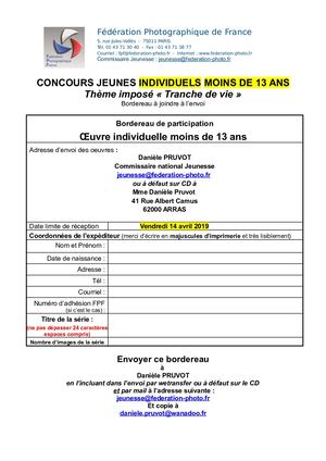 Fiche Inscription 2019 Concours Jeunes Individuels Moins De 13 Ans