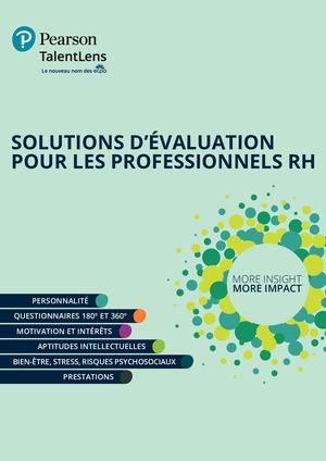 Catalogue des Solutions RH 2019 Pearson TalentLens