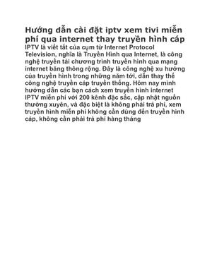 Hướng Dẫn Cài đặT Iptv Xem Tivi Miễn Phí Qua Internet Thay Truyền Hình Cáp