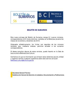 Boletín de Sumarios de la Biblioteca de Cultura 56