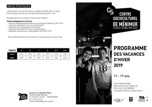 Centre socioculturel de Ménimur - Programme des vacances d'hiver