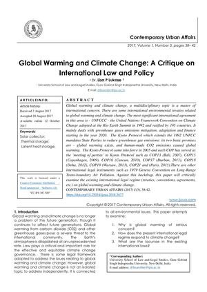 Global Warming and Climate Change: A Critique on International Law and Policy