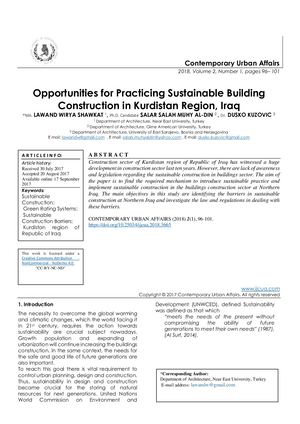 Opportunities for Practicing Sustainable Building Construction in Kurdistan Region, Iraq