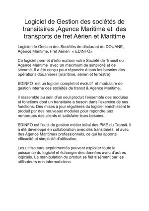 Logiciel Fret Aérien Et Maritime Transitaire