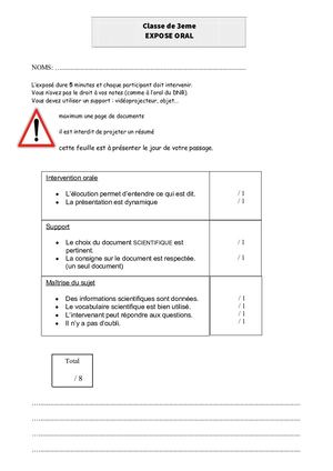 Barème Oral 3eme