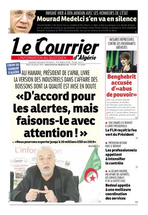Le Courrier d'Algérie du mardi 29 janvier 2019