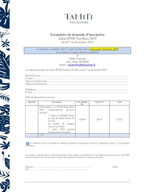 Formulaire D'inscription Iftm Top Resa 2019