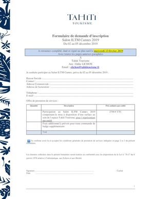 Formulaire D'inscription Salon Iltm Cannes 2019
