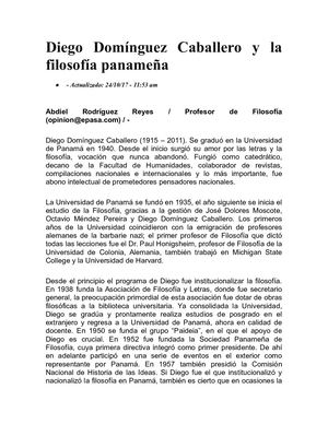 Diego Domínguez Caballero Y La Filosofía Panameña